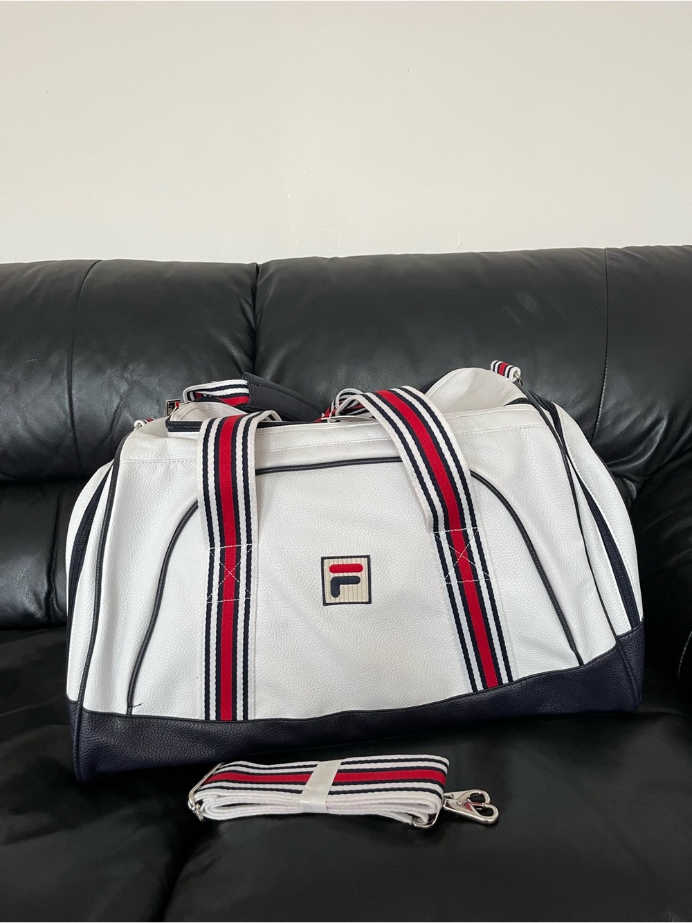 FILA White, Navy & Red Men's Duffel Bag with Striped Handles